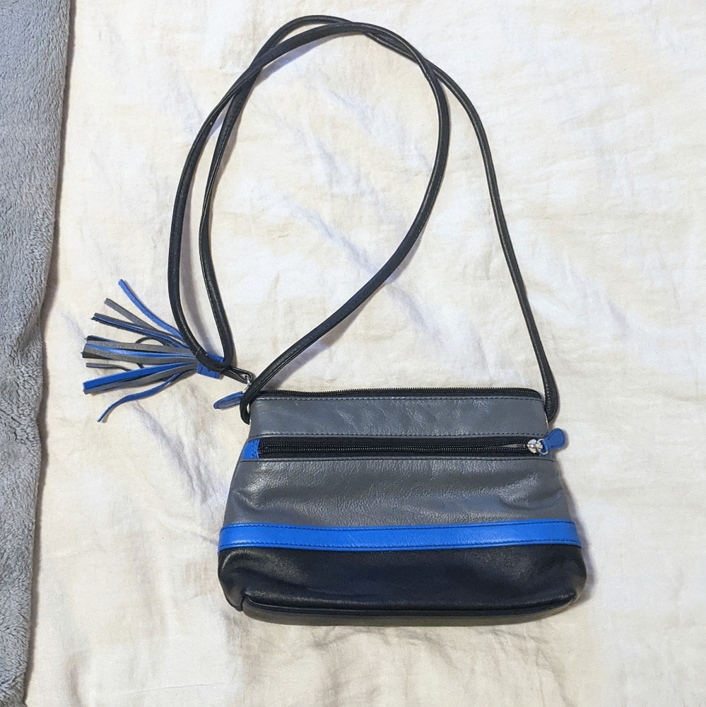 iLi New York Genuine Leather Color Block Crossbody Bag with Tassel Pull